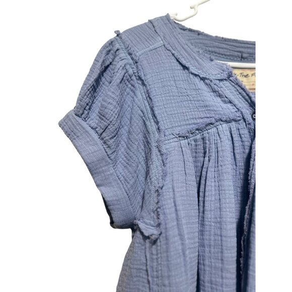Free People Double Cloth Top Womens Small Blue Gauze Tunic Flowy Bohemian Beach - Picture 9 of 15